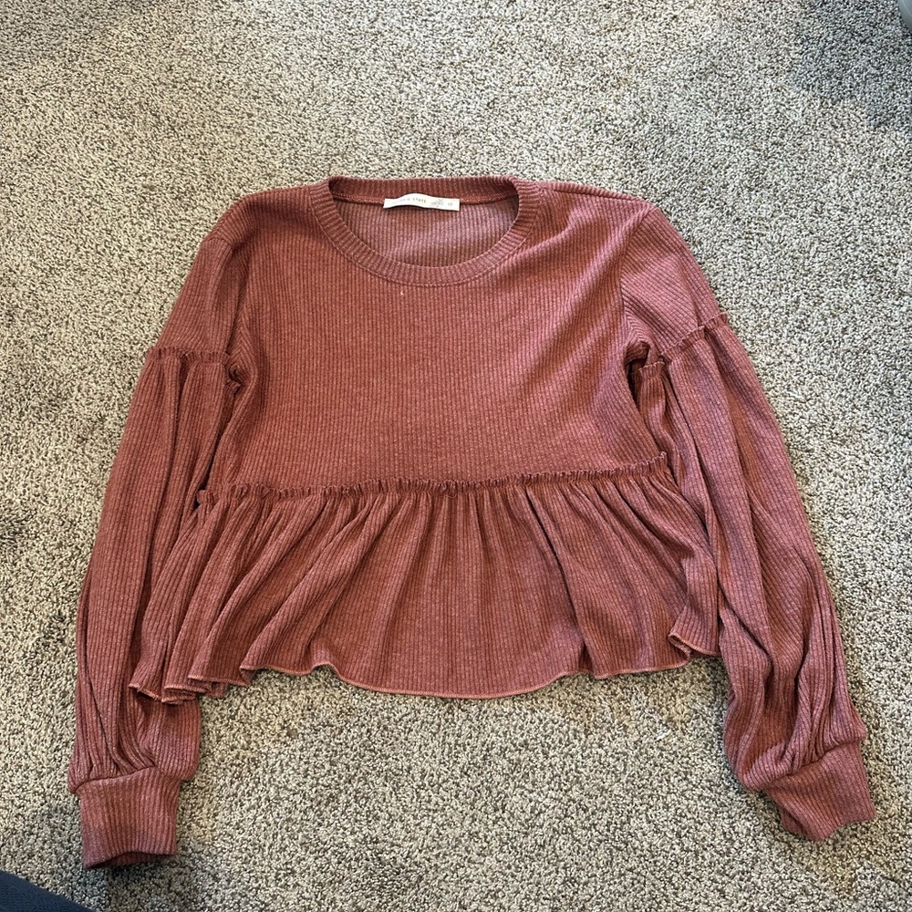 Altar’d State Pink Women's Ruffled Knit Top